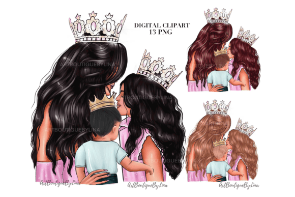Celebrating Royal Bonds: The Ultimate Mom and Children Crown PNG Set for Creators