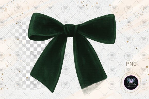 Elevate Your Holiday Designs with Luxurious Velvet Bow Green Clipart