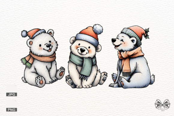 Polar Bears Christmas PNG Clipart for Festive Designs